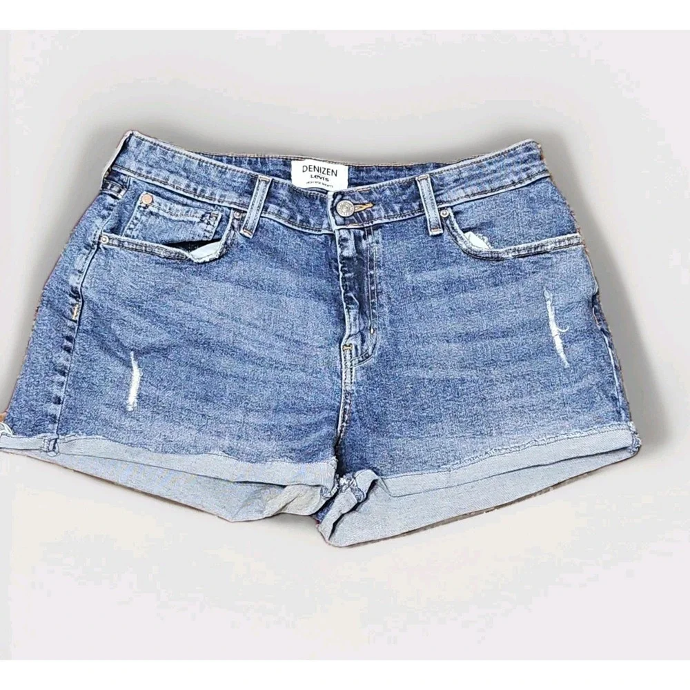 Denizen Levis Shorts Womens 12 Blue High Rise Denim Cotton Stretch Distressed - Picture 1 of 6